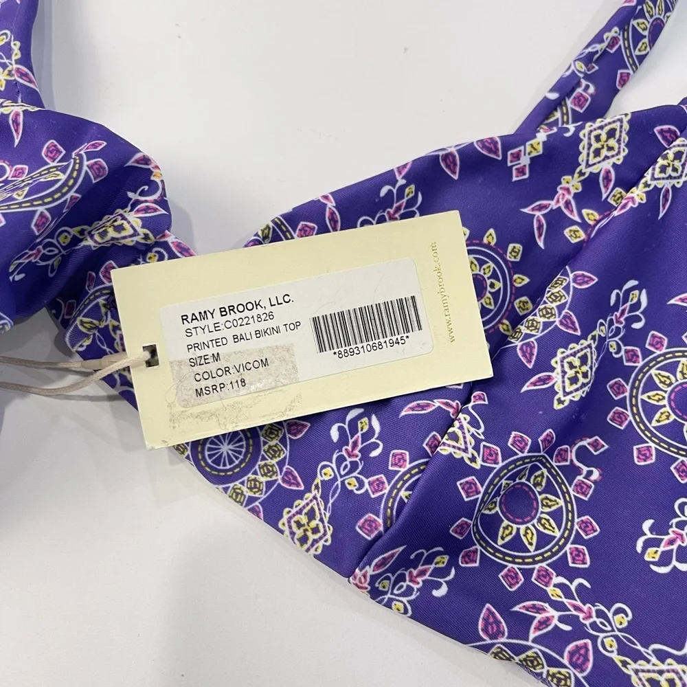 NWT MSRP $118 Ramy Brook Bikini Top Violet Printed Bali Top Size Medium